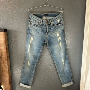 Blue Cropped Distressed Ankle Jeans